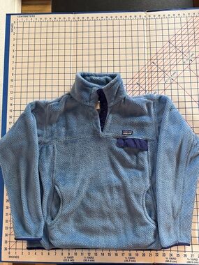 Patagonia Light Blue Fleece Snap Pullover with Navy Trim